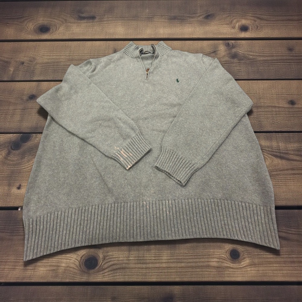 Polo Ralph Lauren Mens 2XLT Grey 100% Cotton Quarter Zip Sweater Mock Neck Tall